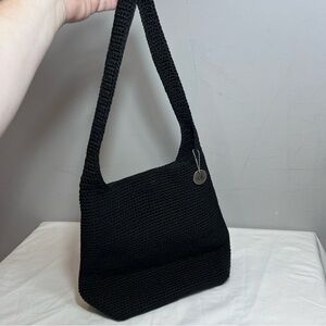 The Sak classic black hobo, shoulder bag purse, zip top crochet